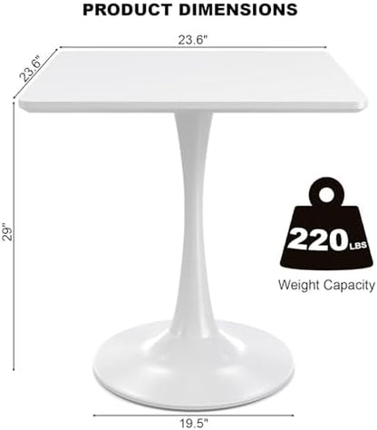 White Square Tulip Table for 2 Person, 24 Inch Small Kitchen Dining Table