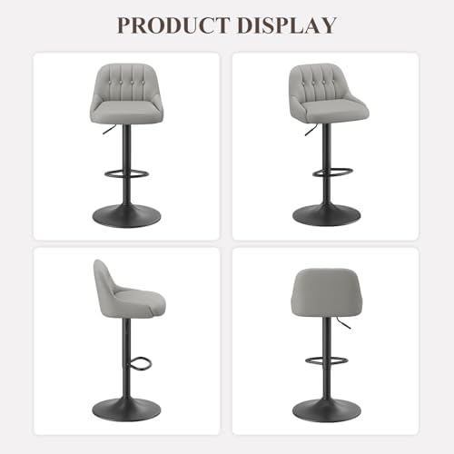 MALOL Bar Stools Set of 2, Swivel Bar Chairs, Modern Adjustable PU Leather Upholstered Barstools Counter Height with Tufted Back for Bar, Kitchen Counter Island, Dining Room, Grey