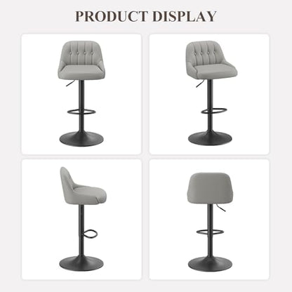 MALOL Bar Stools Set of 2, Swivel Bar Chairs, Modern Adjustable PU Leather Upholstered Barstools Counter Height with Tufted Back for Bar, Kitchen Counter Island, Dining Room, Grey