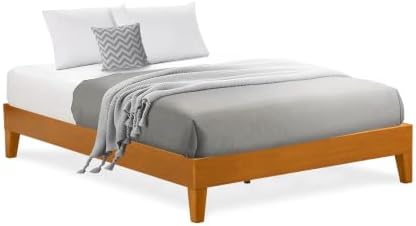 East West Furniture NVP-23-F Full Platform Bed Frame with 4 Solid Wood Legs and 2 Extra Center Legs - Oak Finish