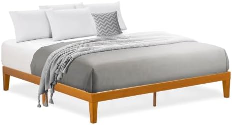 East West Furniture DNP-23-K King Size Platform Bed Frame with 4 Solid Wood Legs and 2 Extra Center Legs - Oak Finish