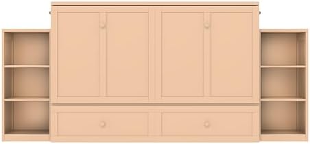 Bellemave Queen Murphy Bed, Cabinet Bed with 2 Shelves and Storage Drawers, Farmhouse Murphy Cabinet, Golden