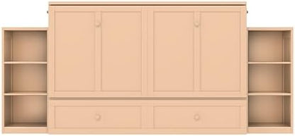Bellemave Queen Murphy Bed, Cabinet Bed with 2 Shelves and Storage Drawers, Farmhouse Murphy Cabinet, Golden