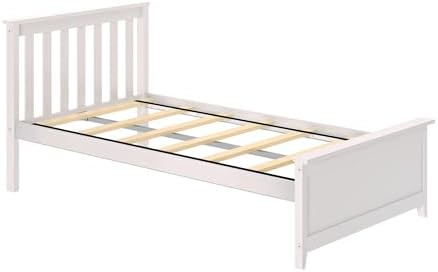 Plank+Beam Solid Wood Twin Bed Frame, Platform Bed with Headboard, White