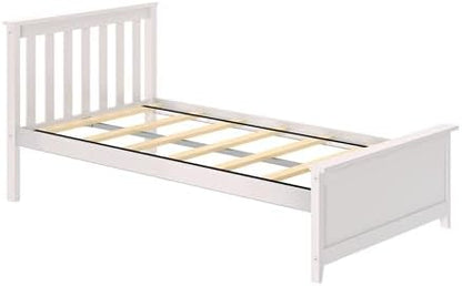 Plank+Beam Solid Wood Twin Bed Frame, Platform Bed with Headboard, White