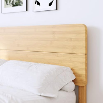 BOSRII 12" Full Size Bamboo Wood Platform Bed Frame with Headboard, Natural