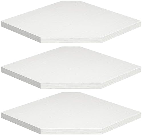 Corner Shelf Wall Mount, Floating Corner Shelves, Set of 3 Corner Wall Shelf Organizer, Rustic Wood Wall Storage Display Shelves for Living Room Bedroom Bathroom Kitchen, Rustic White
