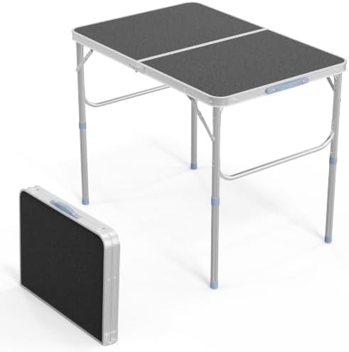 VINGLI 3FT Small Camping Table Adjustable Height Aluminum Folding Table for Picnic Party BBQ, Plastic RV Suitcase Table Portable Lightweight Fold Up Utility Outdoor Tables with Carrying Handle …