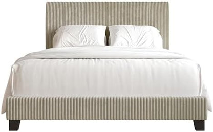 King Corduroy Velvet Upholstered Bed, Beige