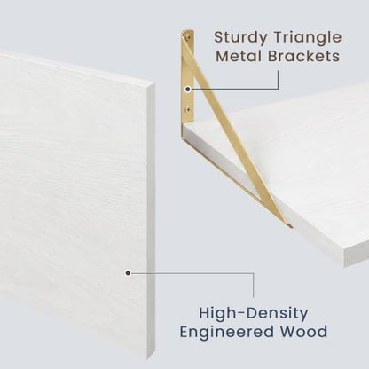 Dreamland Wall Mounted Floating Shelves Set of 2, 30x12, White&Gold