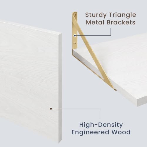 Dreamland Wall Mounted Floating Shelves Set of 3, 16x12, White&Gold