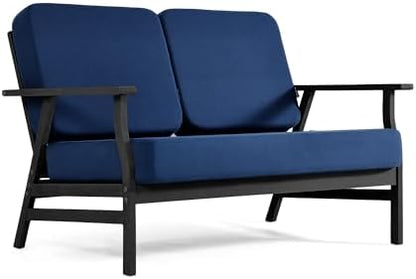 Pia Ricoo Outdoor Premium Teak Wood Loveseat with Armrests, All‑Weather Outdoor Furniture for Backyard, Deck, Lawn, Navy/Dark