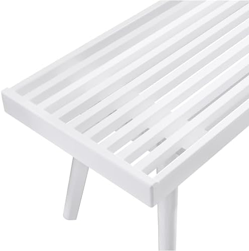 Roundhill Furniture Larwich Solid Wood Slatted Bench, 41.30-Inch Long, White