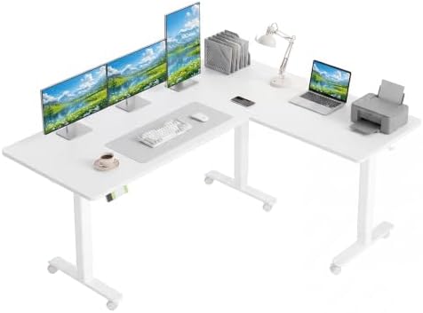 Claiks 63''*55'' L Shaped Standing Desk Adjustable Height, White