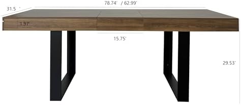 78.74" Extendable Dining Table for 6 8 10 Person, Farmhouse Expandable Dining Table Large Rectangle Wooden Expanding Table with Black Legs for Kitchen Dining Room Conference Small Space, Brown