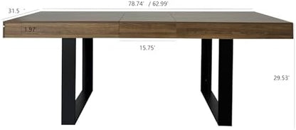 78.74" Extendable Dining Table for 6 8 10 Person, Farmhouse Expandable Dining Table Large Rectangle Wooden Expanding Table with Black Legs for Kitchen Dining Room Conference Small Space, Brown