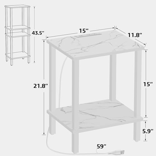 TUTOTAK End Table with Charging Station, Side Table, Nightstand