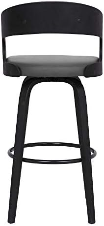Armen Living Shelly 30" Bar Height Swivel Gray Faux Leather and Black Wood Bar Stool - Set of 2