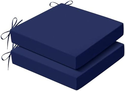 Outdoor Chair Cushions Set of 2, 19x19x3 Inch Waterproof & Fade Resistant Patio Furniture Seat Cushions with Ties, Square Outdoor Dining Chair Cushions for Lawn, Garden, Deck & Yard, Navy Blue