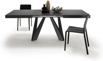 Mobili Fiver, Romina Extendable Table 55.1(86.6) x35.4 in, Ashwood Black with Black Iron Legs, Made in Italy