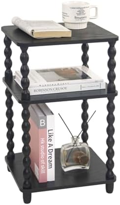 Black Side Table, Small End Table with Shelf, Vintage Nightstand