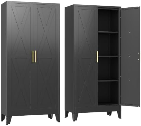 GAIOUS 61" Tall Kitchen Pantry Cabinet,Metal Storage Cabinet Black Cupboard