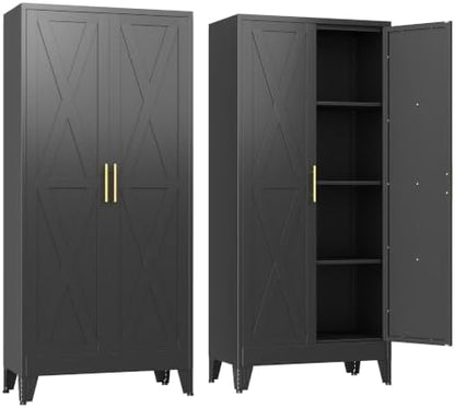 GAIOUS 61" Tall Kitchen Pantry Cabinet,Metal Storage Cabinet Black Cupboard