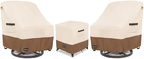 3 Pieces Patio Bistro Sets Cover,600D Waterproof Heavy Duty Patio Furniture Covers,Includes 2 Outdoor Swivel Chair Covers and 1 Patio Wicker Side Table Cover(Beige&brown)