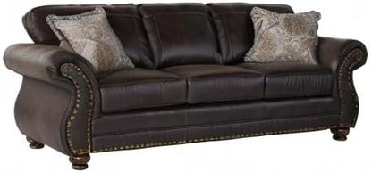 Leinster Faux Leather Sofa with Antique Bronze Nailheads in Espresso