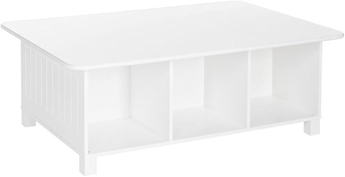 RiverRidge Kids Desk and Activity Table with 6 Storage Cubbies for Folding Bins - Art Craft or Train Table Design for Play Area Toy Organization - White