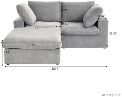 Cloud Couch Modular Sectional Sofa with Storage Ottoman,L Shaped Couch for Living Room,80.3" inch Down Filled 3 Seater Convertible Sectional Sofas for Office Apartment-Grey