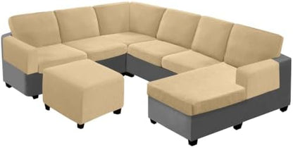 UNBBRRL Seat Cushion Cover and Back Covers for Corner Sofa Stretch Jacquard, Non Slip L Shaped Sofa Slipcover with Storage Ottoman, Sectional Couch Cover for Chaise Lounge (Mustard,31 x 31 x 6”)