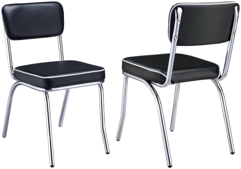 Coaster Retro Metal Chrome Faux Leather Dining Chairs Set of 2, Black 2066