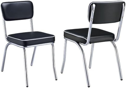 Coaster Retro Metal Chrome Faux Leather Dining Chairs Set of 2, Black 2066