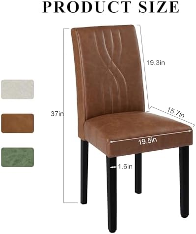 VECELO Upholstered Dining Chairs Set of 6, Modern PU Leather High Back Chairs with Solid Wood Legs for Kitchen and Living Room, Brown