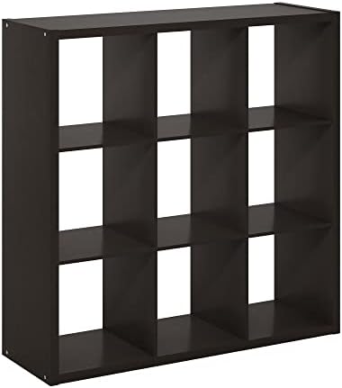 9-Cube Bookshelf, Cubicle Shelf Bookcase with Open Back, Position Reversible Book Shelf, 15 x 44 x 44, for Home Office, Living Room, Dark Oak