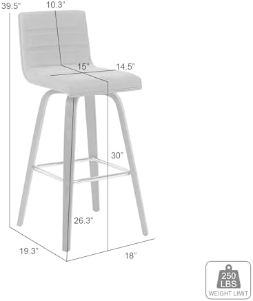 Armen Living Vienna Modern Swivel 30" Bar Height Barstool with Vintage Blue Faux Leather and Walnut Wood Finish