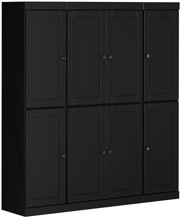 Palace Imports Solid Wood Pantry Storage - 71.5" Tall x 65" W - Utility Cabinet w/ 8 Shaker Doors, 2 Drawers, 12 Adjustable Shelves - Kitchen Cupboard - Black, 100% Eco-Friendly Wood, Made in Brazil