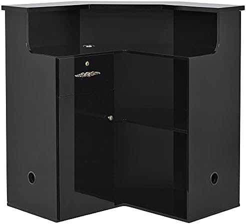 Dir Reception Area Counter, Receptionist Desk, Lobby Check-in Desk with LED Lights Valencia, Black
