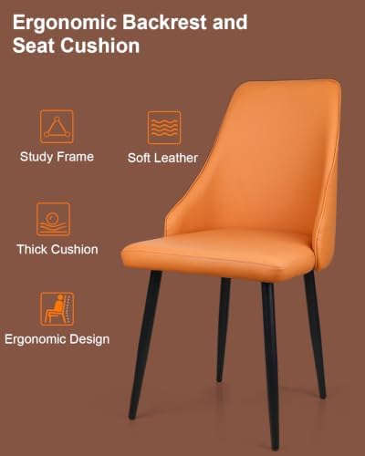 Orange Leather High Back Dining Chairs Set of 2