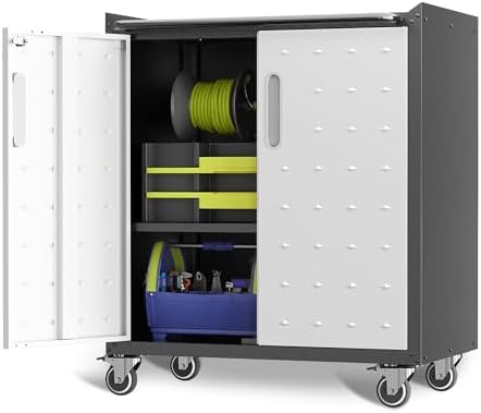 Metal Garage Storage Cabinet on Wheels, Lockable Rolling Tool Cabinet