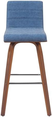 Armen Living Vienna Modern Swivel 30" Bar Height Barstool with Vintage Blue Faux Leather and Walnut Wood Finish