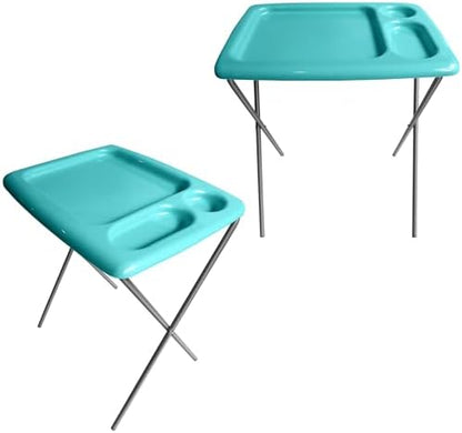 Folding TV Tray Table, Portable, Sturdy, Turquoise (Set of 2)