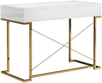 Clihome Console Table with 2 Drawers, 42'' Entryway Table with Storage, Desktop Sofa Table Hallway with Golden Legs and X-Shaped Bracket