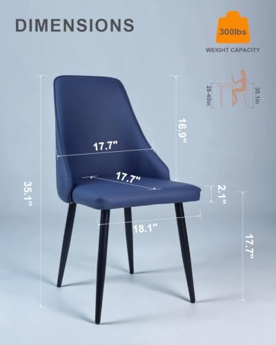Blue Leather High Back Dining Chairs, Set of 2