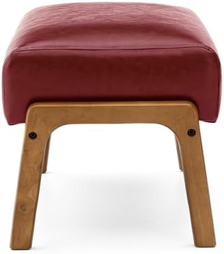 Glitzhome Foot Stool Ottoman, Modern Leatherette Sofa Stool Vanity Chair with Rubber Wood Frame, Footrest Ottoman Bench for Living Room, Entryway, Wine Red