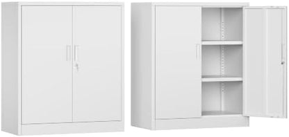 CMY 36" H Metal Storage Cabinet, Locking Storage Cabinet with Doors and Adjustable Shelves for Office, Garage, Home-White