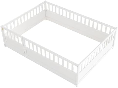 Bellemave Full Montessori Floor Bed Frame with Door,White