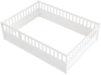 Bellemave Full Montessori Floor Bed Frame with Door,White