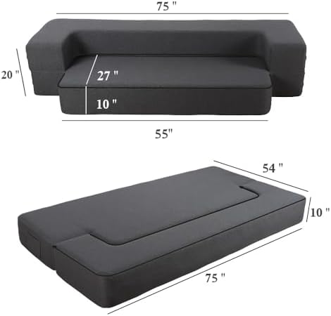 10 Inch Folding Sofa Bed Memory Foam Futon Chair Bed, Modern Fold Out Couch